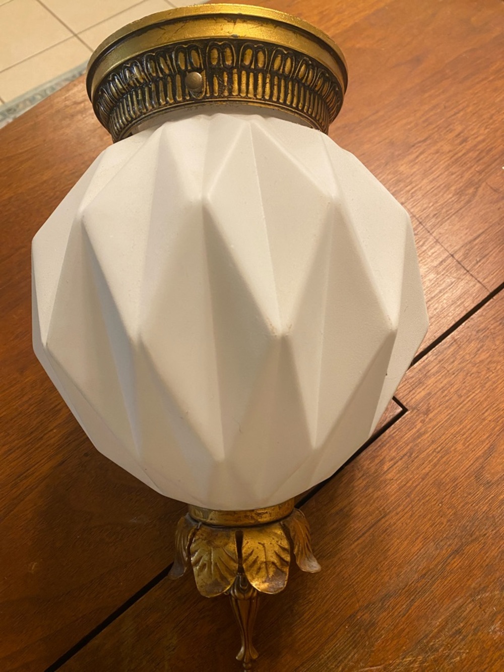 Mid-century art, deco, white glass, geometric ceiling light